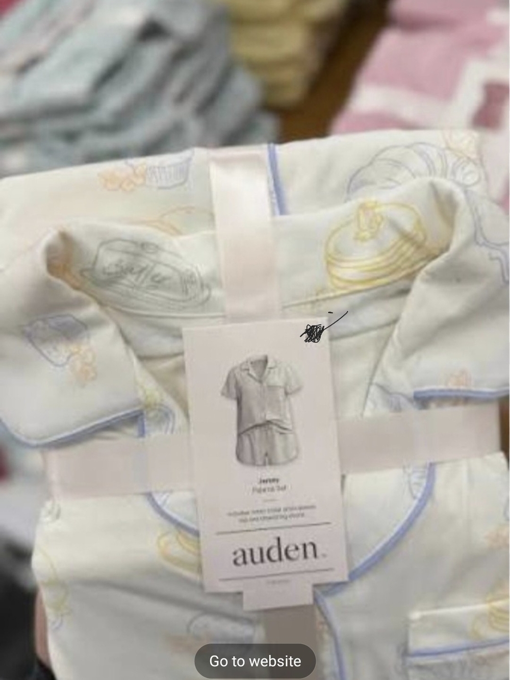 Auden White Short Pajama Set with Pastel Blue & Yellow Print - Picture 2 of 3